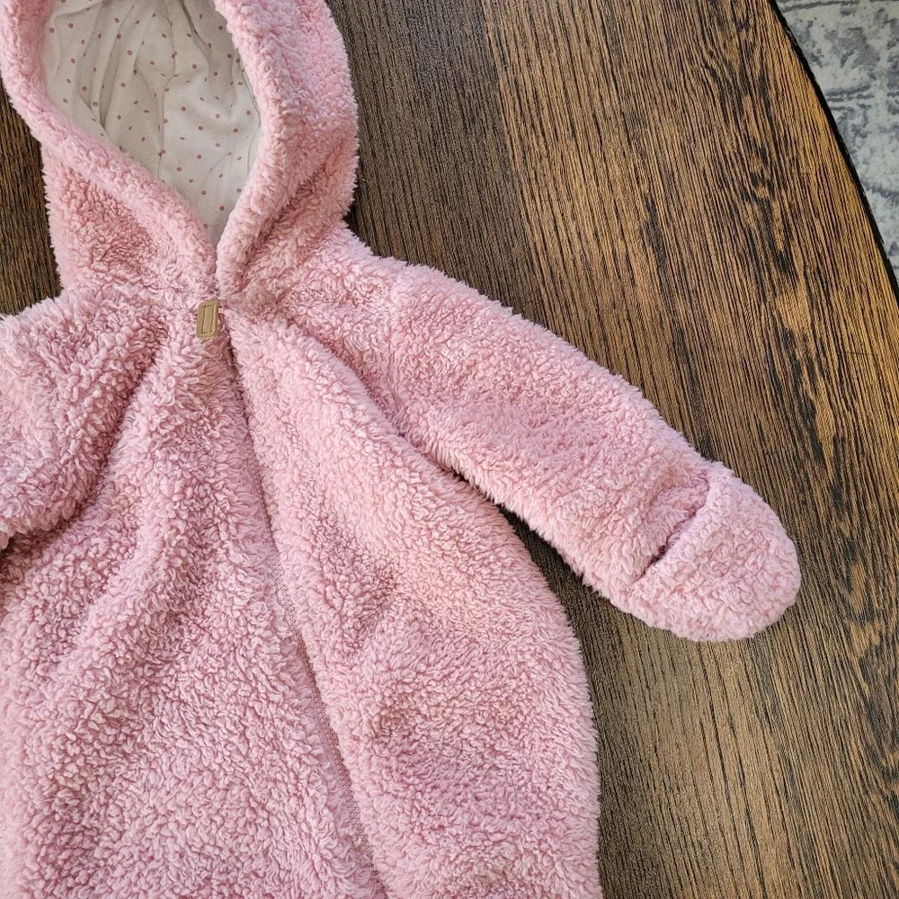Carter's Pink Baby Bear Hooded Sherpa Bunting Pram Size 6 Months Winter Cover